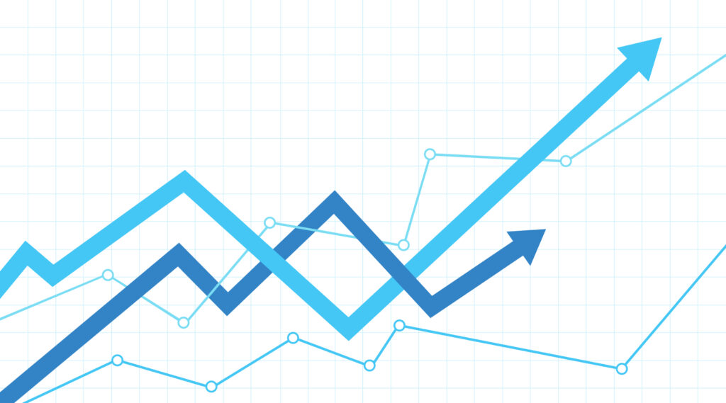 financial,chart,with,interweaving,arrows,going,up,on,a,white