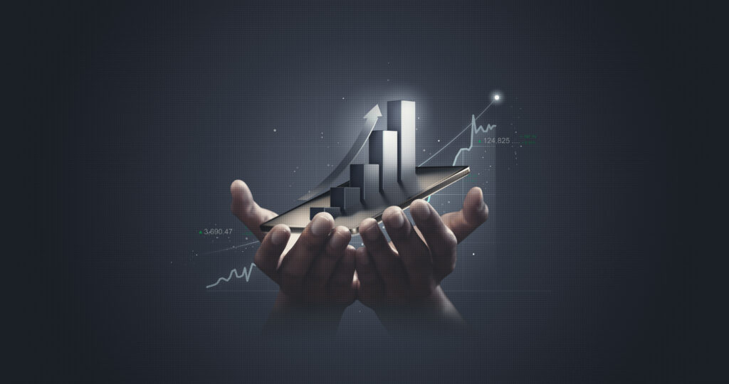 businessman,holding,stock,tablet,and,market,economy,graph,statistic,showing