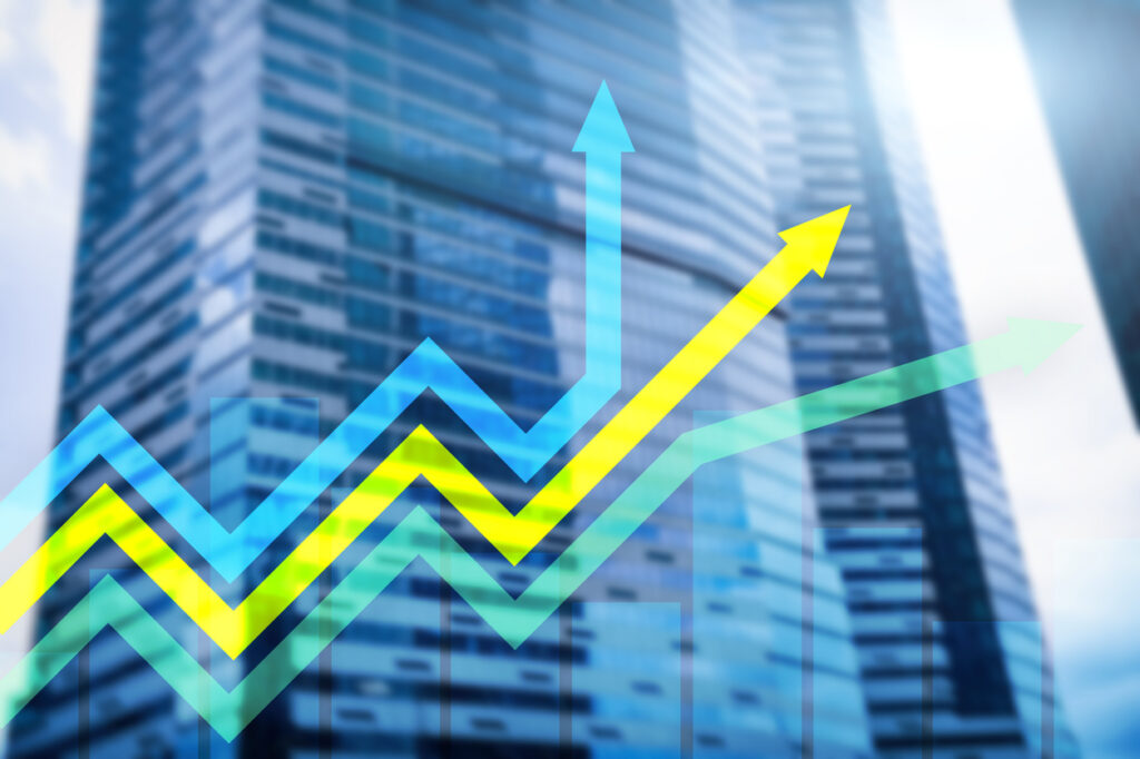 financial growth arrows graph. investment and trading concept.